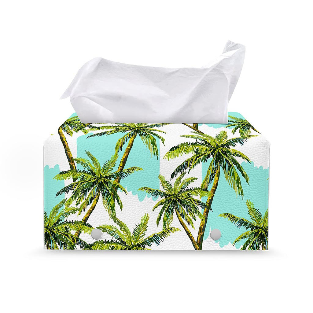 Palm Tree Tropical Pattern Print Leather Tissue Box Cover