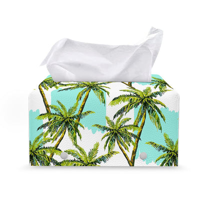 Palm Tree Tropical Pattern Print Leather Tissue Box Cover