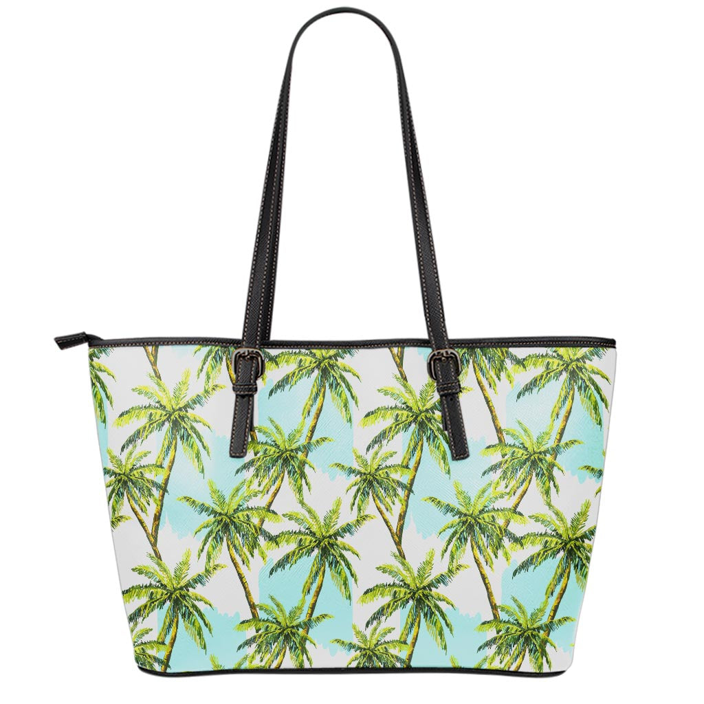 Palm Tree Tropical Pattern Print Leather Tote Bag