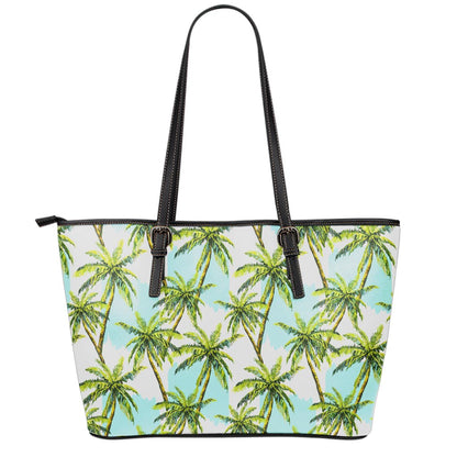 Palm Tree Tropical Pattern Print Leather Tote Bag