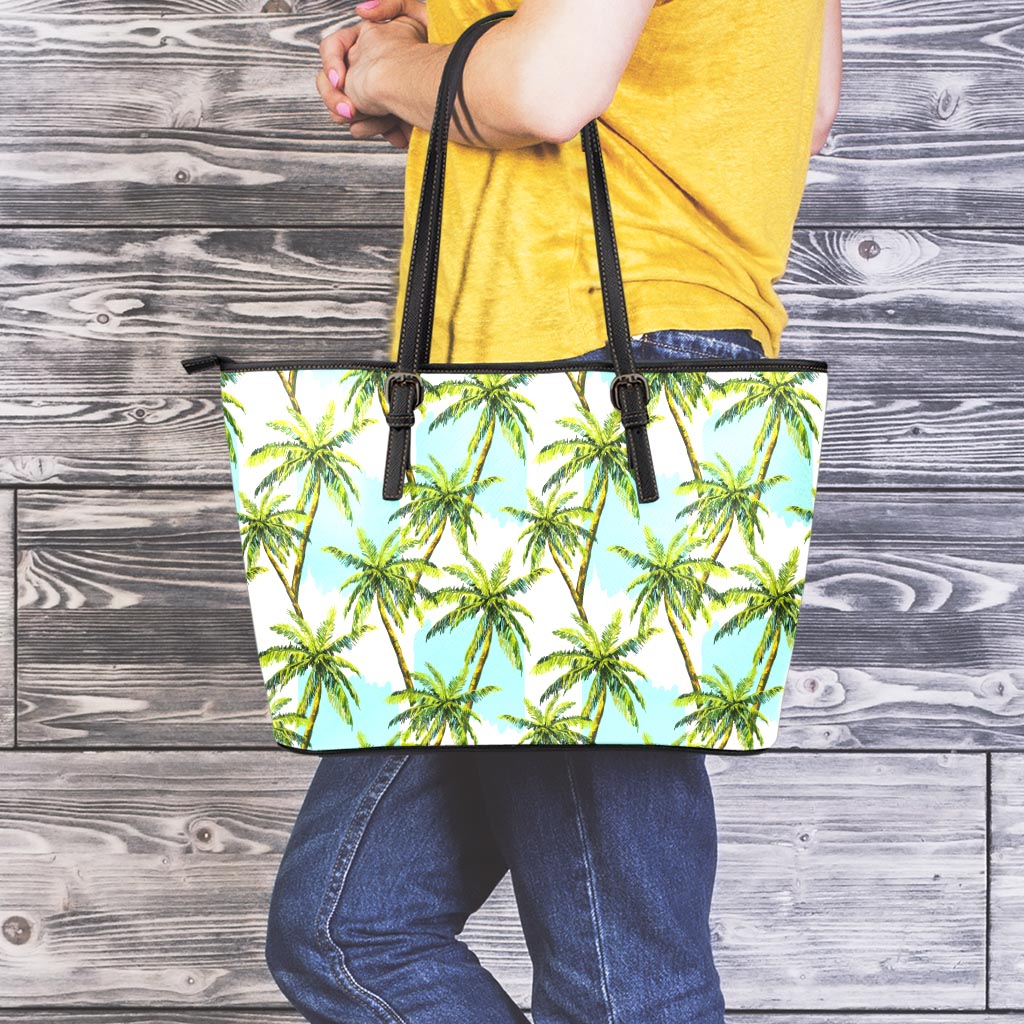 Palm Tree Tropical Pattern Print Leather Tote Bag