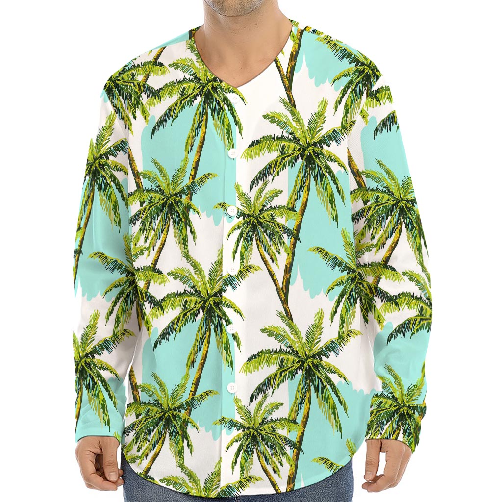 Palm Tree Tropical Pattern Print Long Sleeve Baseball Jersey