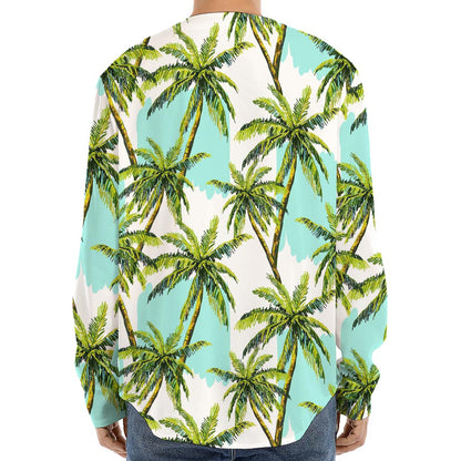 Palm Tree Tropical Pattern Print Long Sleeve Baseball Jersey