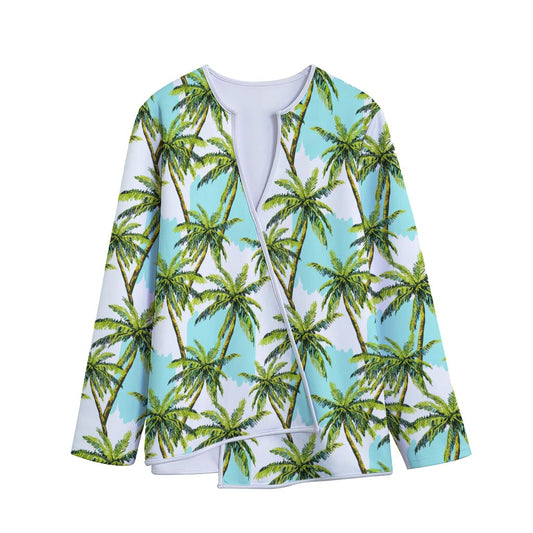 Palm Tree Tropical Pattern Print Long Sleeve Short Coat