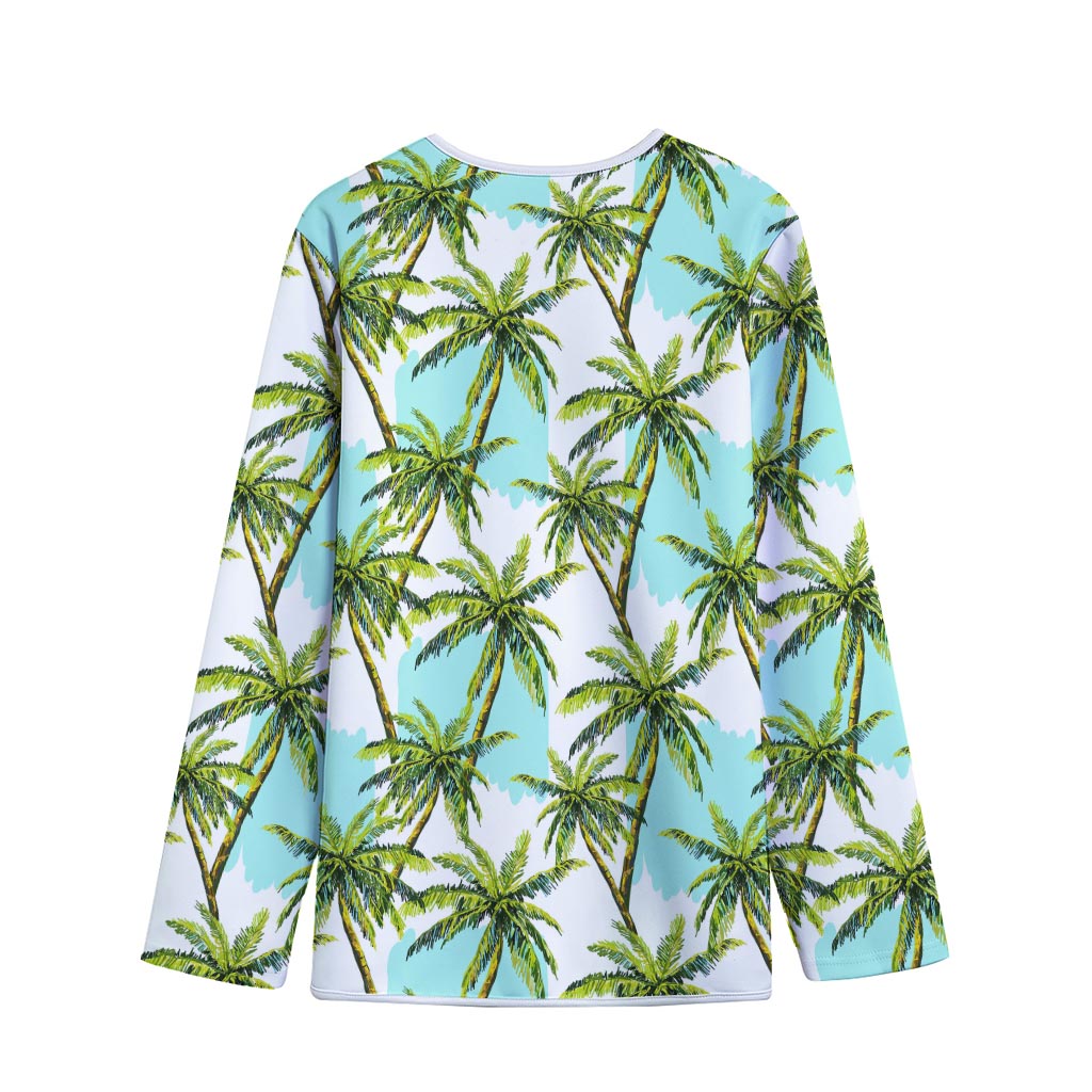 Palm Tree Tropical Pattern Print Long Sleeve Short Coat