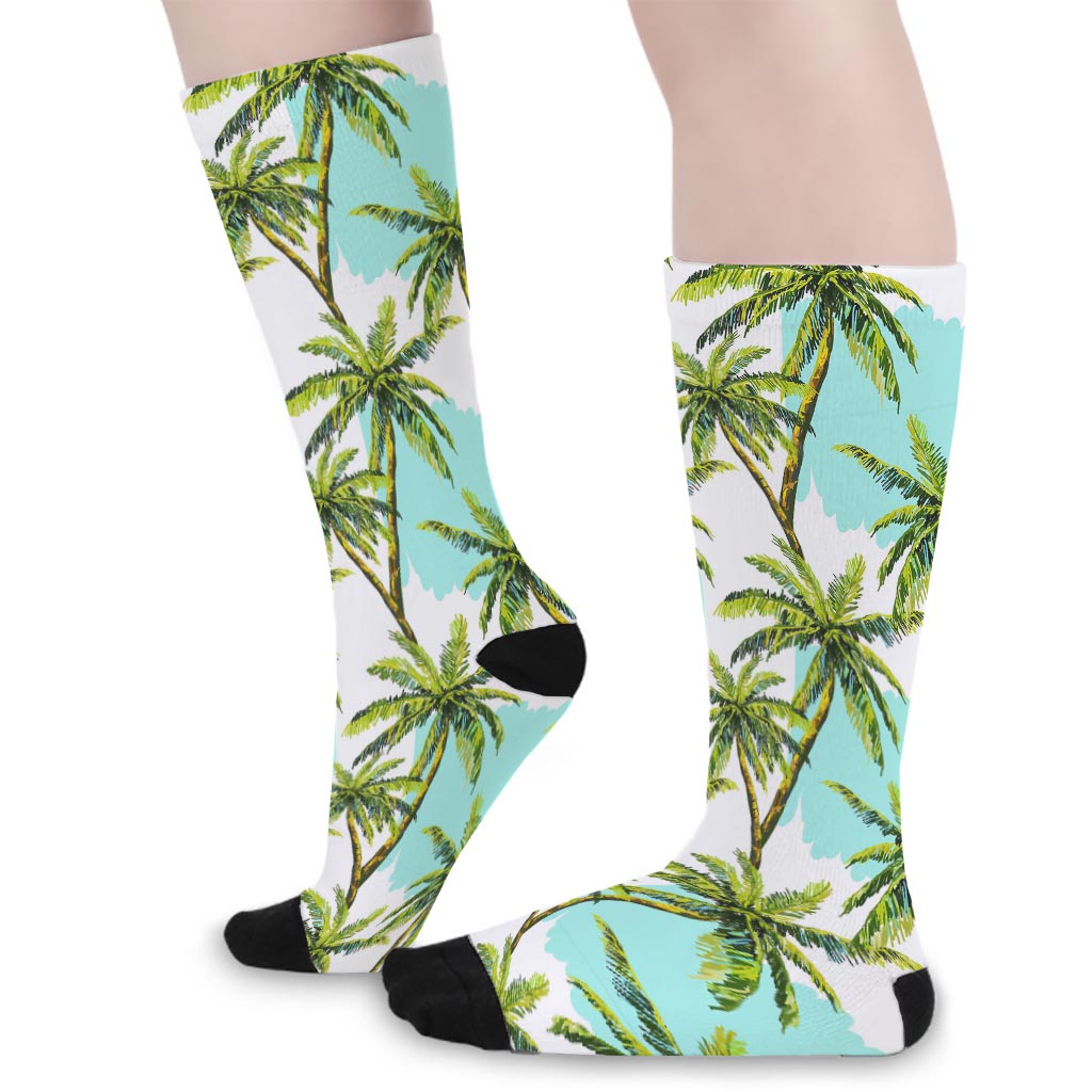Palm Tree Tropical Pattern Print Long Socks