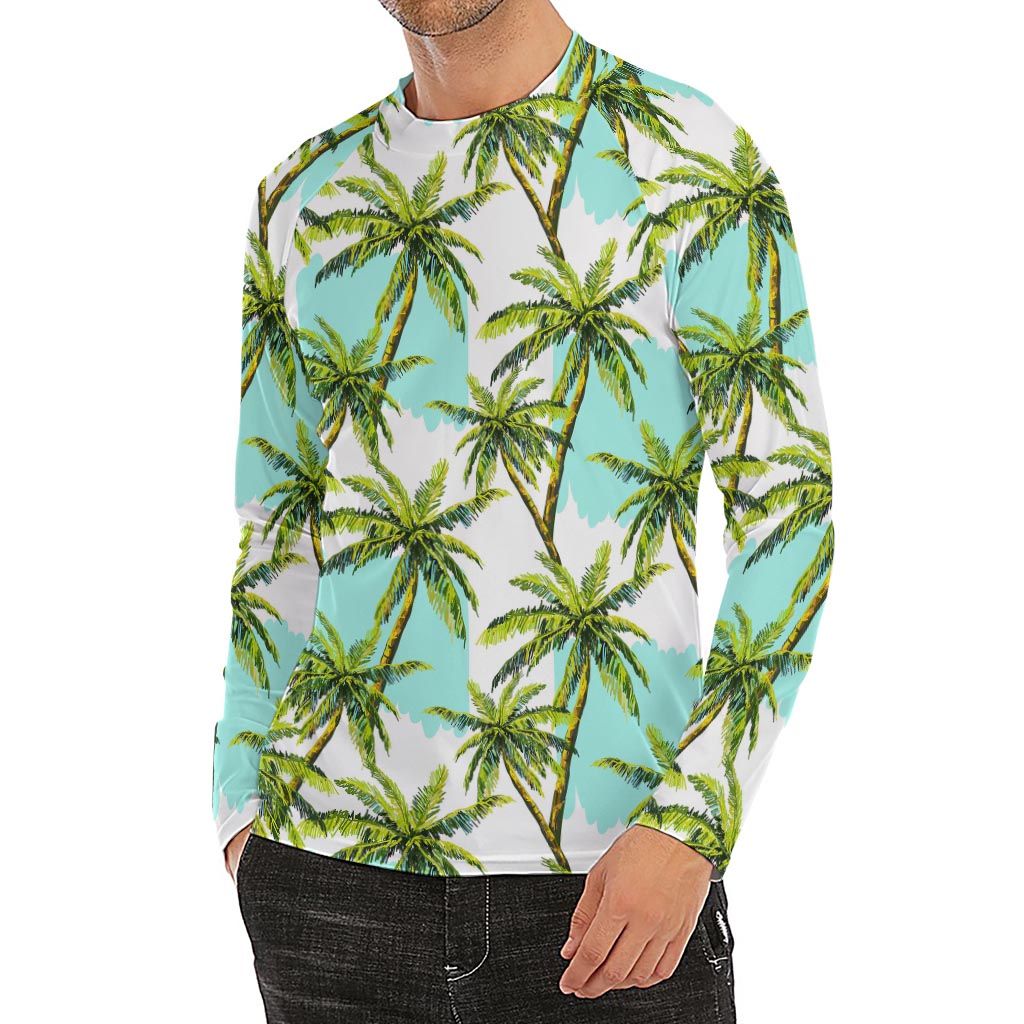 Palm Tree Tropical Pattern Print Men's Long Sleeve Rash Guard