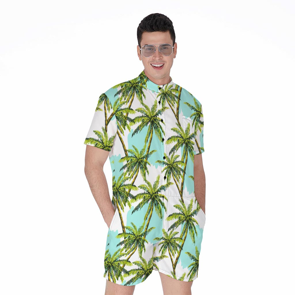 Palm Tree Tropical Pattern Print Men's Rompers