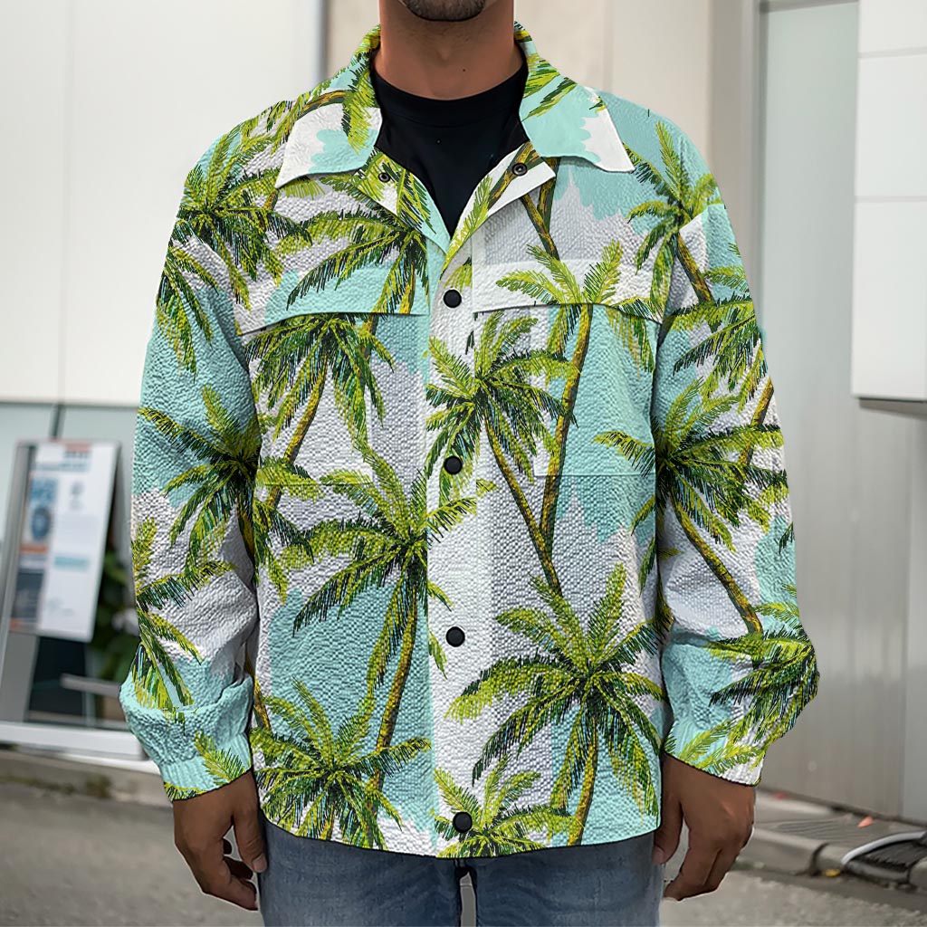 Palm Tree Tropical Pattern Print Men's Shirt Jacket