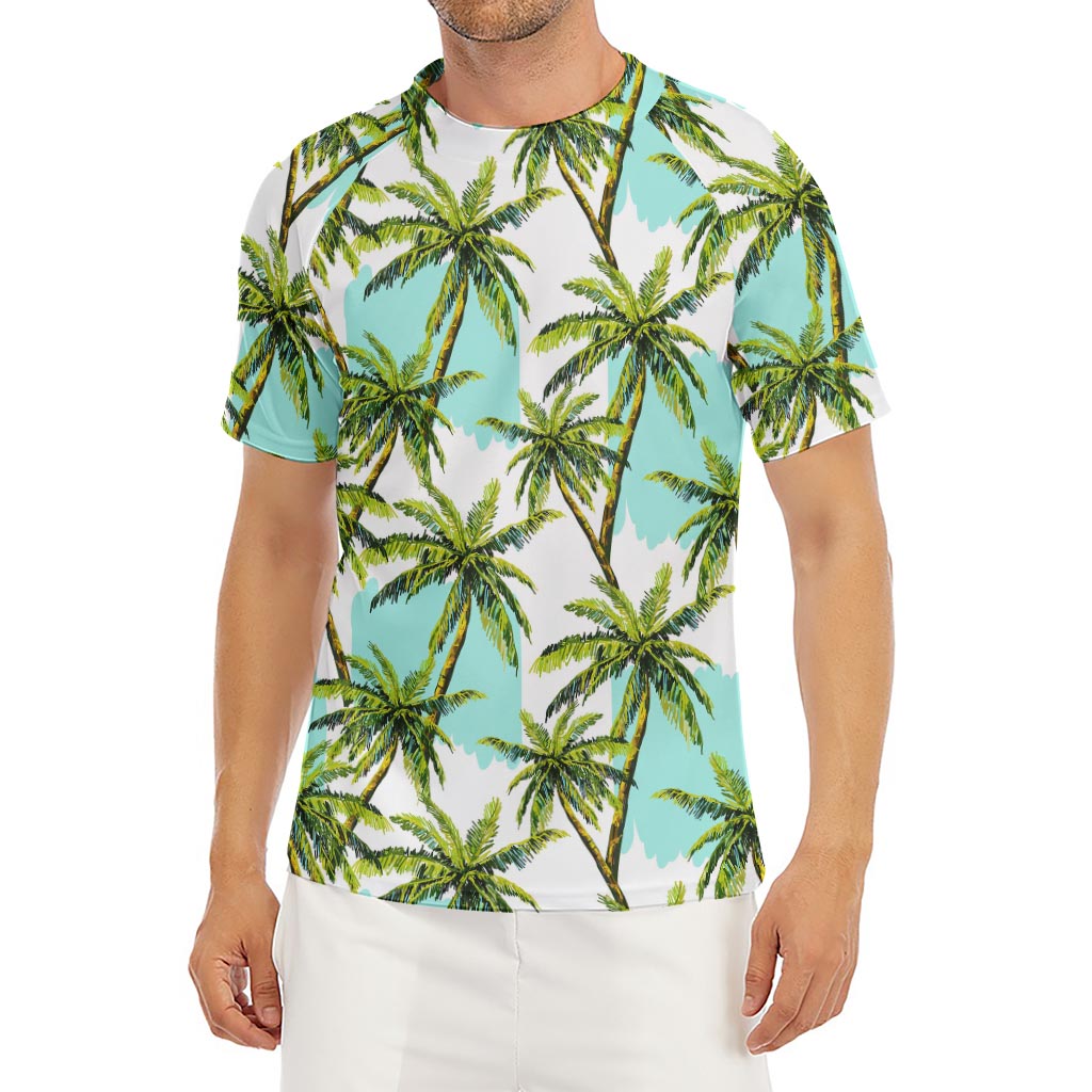 Palm Tree Tropical Pattern Print Men's Short Sleeve Rash Guard