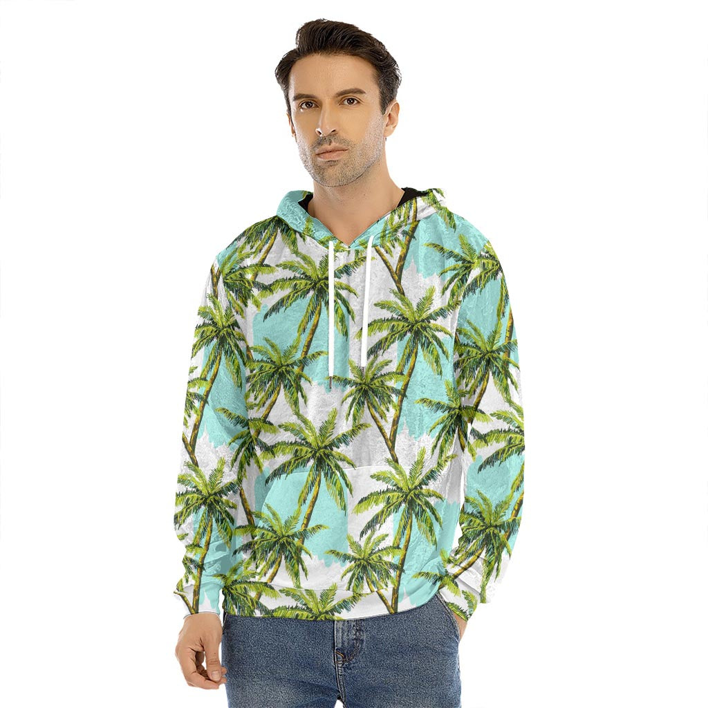 Palm Tree Tropical Pattern Print Men's Velvet Pullover Hoodie