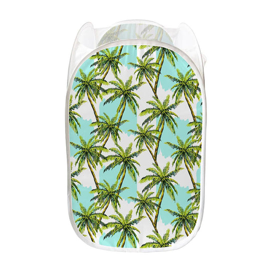 Palm Tree Tropical Pattern Print Mesh Laundry Hamper