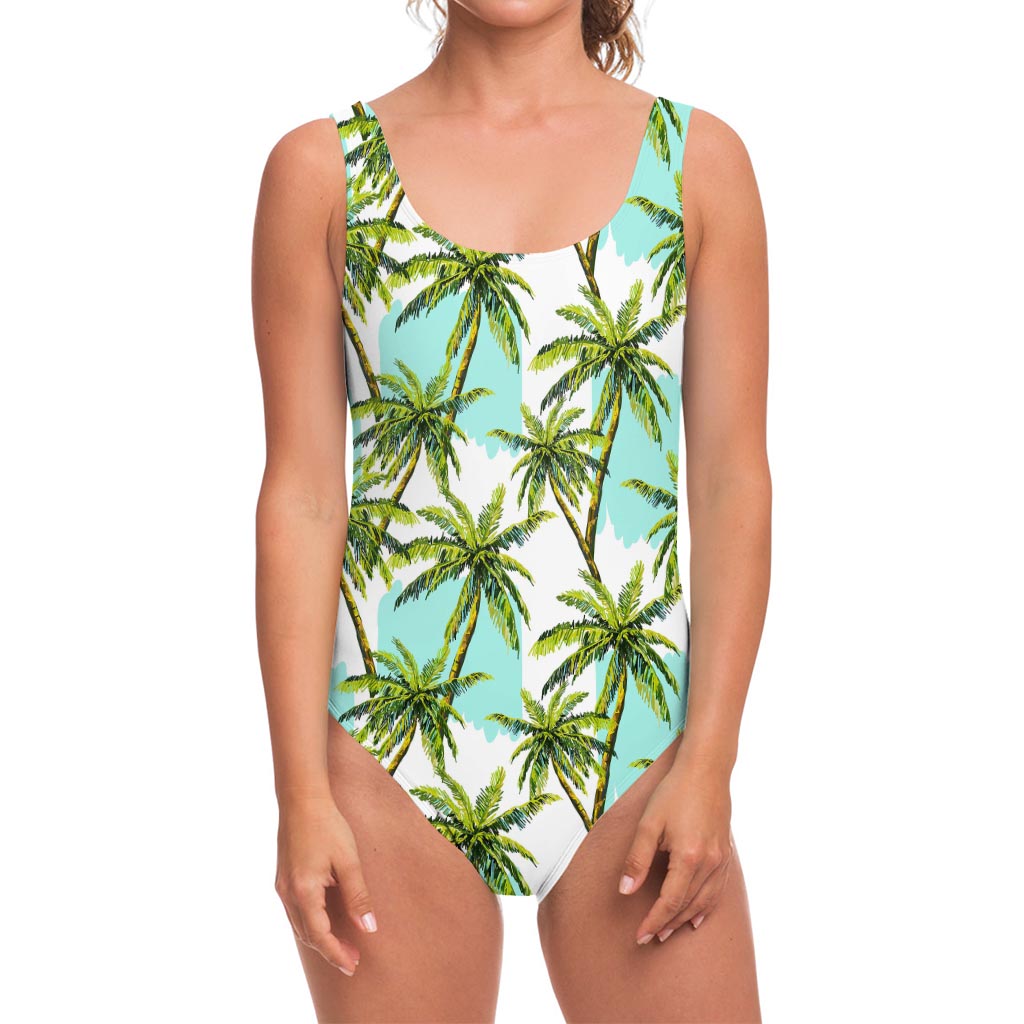 Palm Tree Tropical Pattern Print One Piece Swimsuit