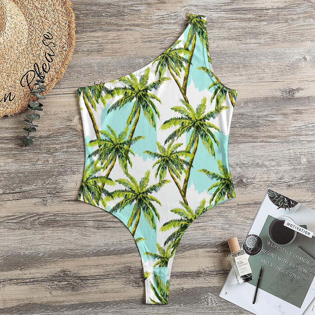 Palm Tree Tropical Pattern Print One Shoulder Bodysuit