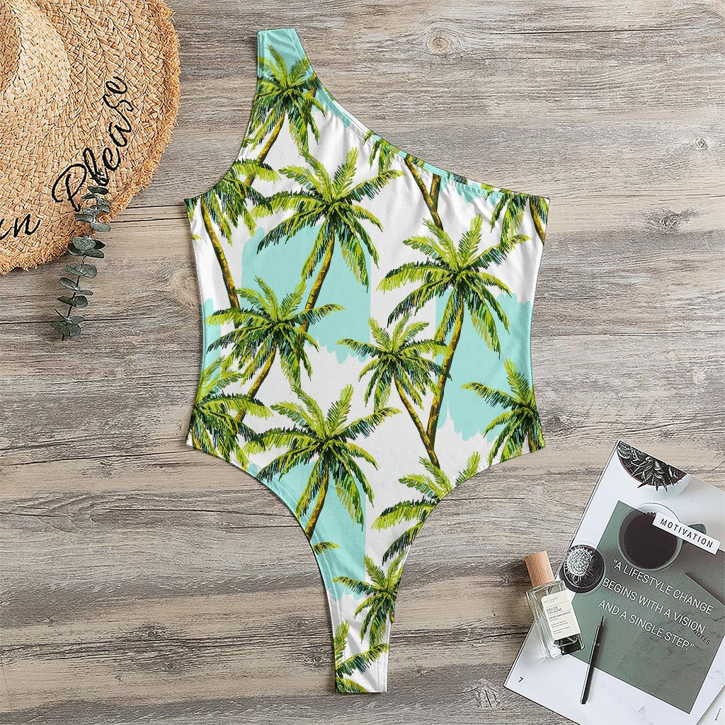 Palm Tree Tropical Pattern Print One Shoulder Bodysuit