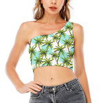 Palm Tree Tropical Pattern Print One Shoulder Crop Top