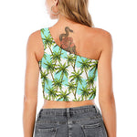 Palm Tree Tropical Pattern Print One Shoulder Crop Top