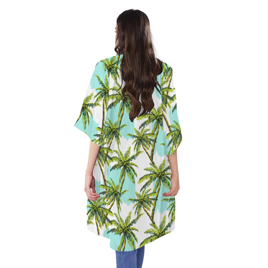 Palm Tree Tropical Pattern Print Open Front Beach Cover Up