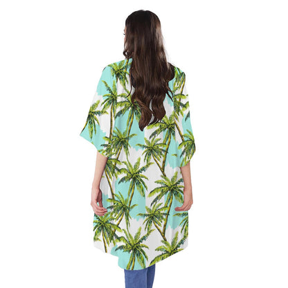 Palm Tree Tropical Pattern Print Open Front Beach Cover Up