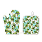 Palm Tree Tropical Pattern Print Oven Mitt And Pot Holder Set