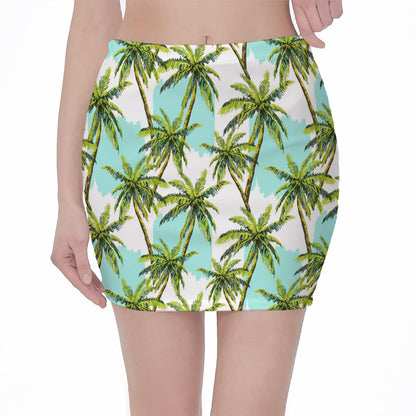 Palm Tree Tropical Pattern Print Pencil Mini Skirt