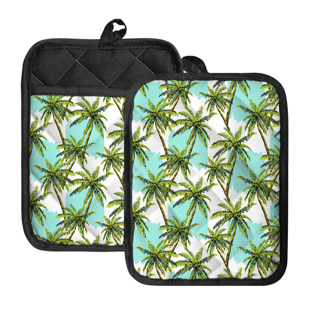 Palm Tree Tropical Pattern Print Pot Holders With Pocket