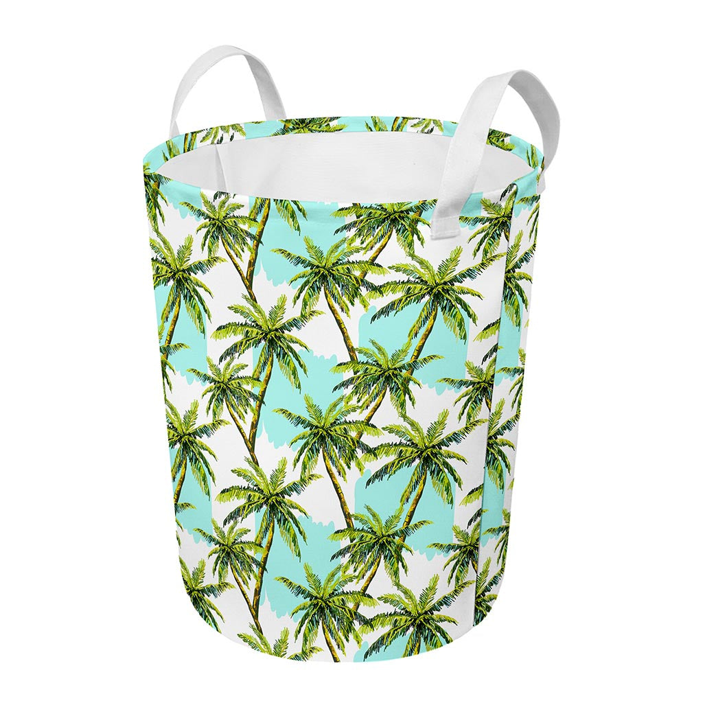 Palm Tree Tropical Pattern Print Round Laundry Basket