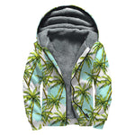 Palm Tree Tropical Pattern Print Sherpa Lined Zip Up Hoodie
