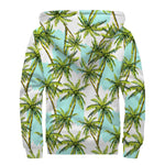 Palm Tree Tropical Pattern Print Sherpa Lined Zip Up Hoodie