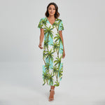 Palm Tree Tropical Pattern Print Short Sleeve Maxi Dress