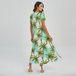 Palm Tree Tropical Pattern Print Short Sleeve Maxi Dress