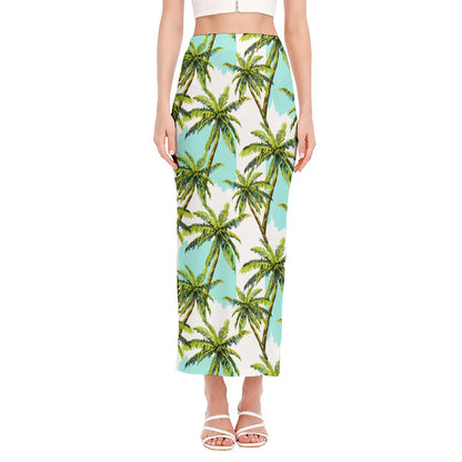 Palm Tree Tropical Pattern Print Side Slit Maxi Skirt