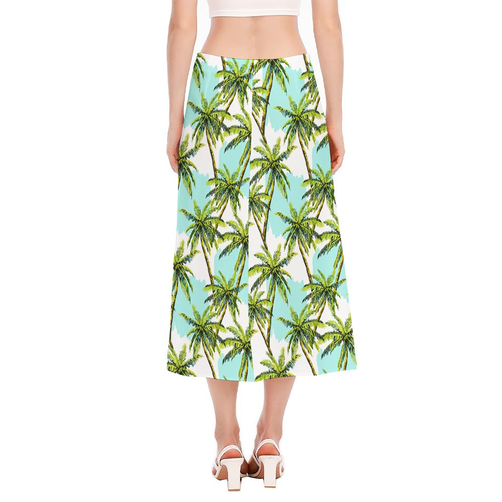 Palm Tree Tropical Pattern Print Side Slit Midi Skirt