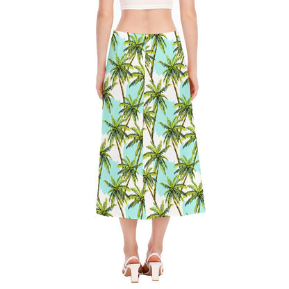 Palm Tree Tropical Pattern Print Side Slit Midi Skirt