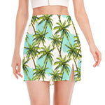 Palm Tree Tropical Pattern Print Side Slit Mini Skirt