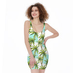 Palm Tree Tropical Pattern Print Sleeveless Bodycon Dress