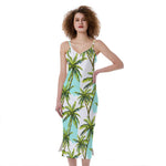 Palm Tree Tropical Pattern Print Slim Fit Midi Cami Dress
