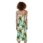 Palm Tree Tropical Pattern Print Slim Fit Midi Cami Dress