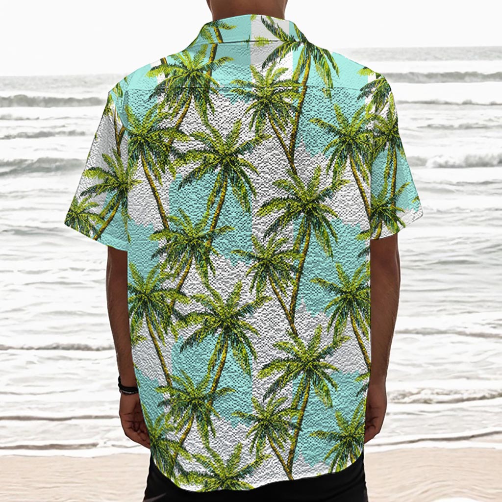 Palm Tree Tropical Pattern Print Textured Short Sleeve Shirt