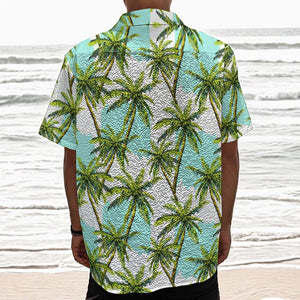 Palm Tree Tropical Pattern Print Textured Short Sleeve Shirt