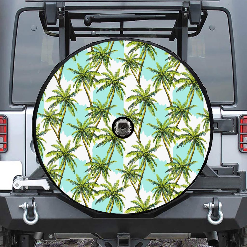 Palm Tree Tropical Pattern Print Tire Cover With Camera Hole