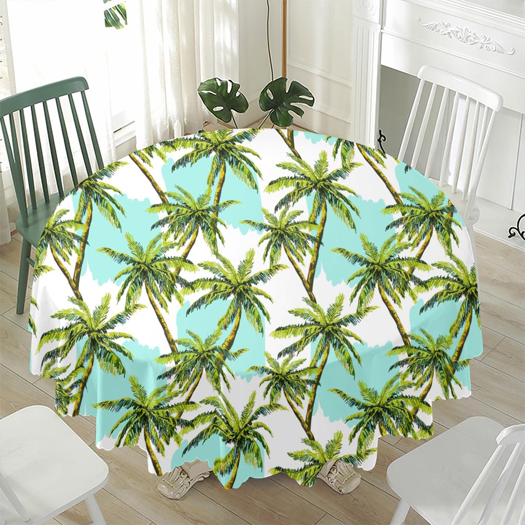 Palm Tree Tropical Pattern Print Waterproof Round Tablecloth