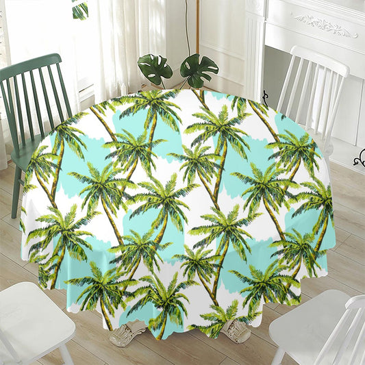 Palm Tree Tropical Pattern Print Waterproof Round Tablecloth
