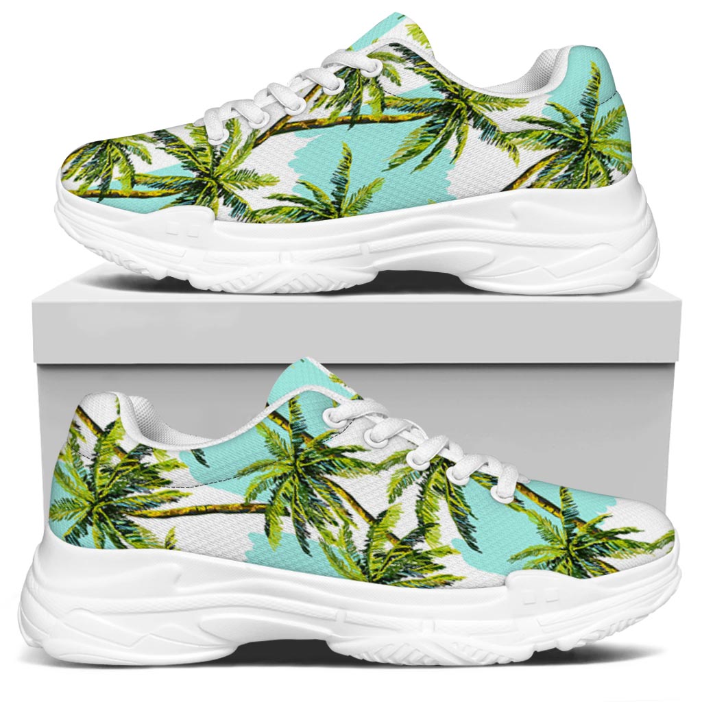 Palm Tree Tropical Pattern Print White Chunky Shoes