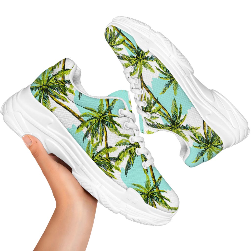 Palm Tree Tropical Pattern Print White Chunky Shoes