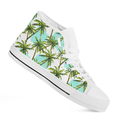 Palm Tree Tropical Pattern Print White High Top Sneakers