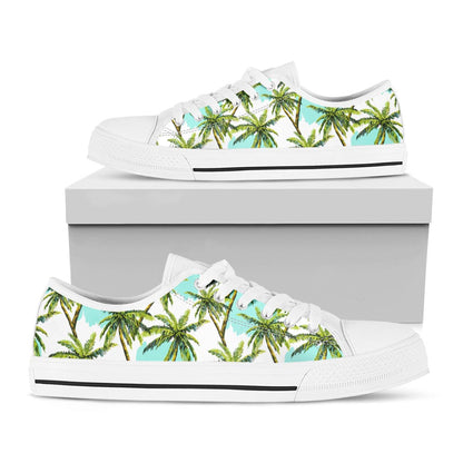 Palm Tree Tropical Pattern Print White Low Top Sneakers