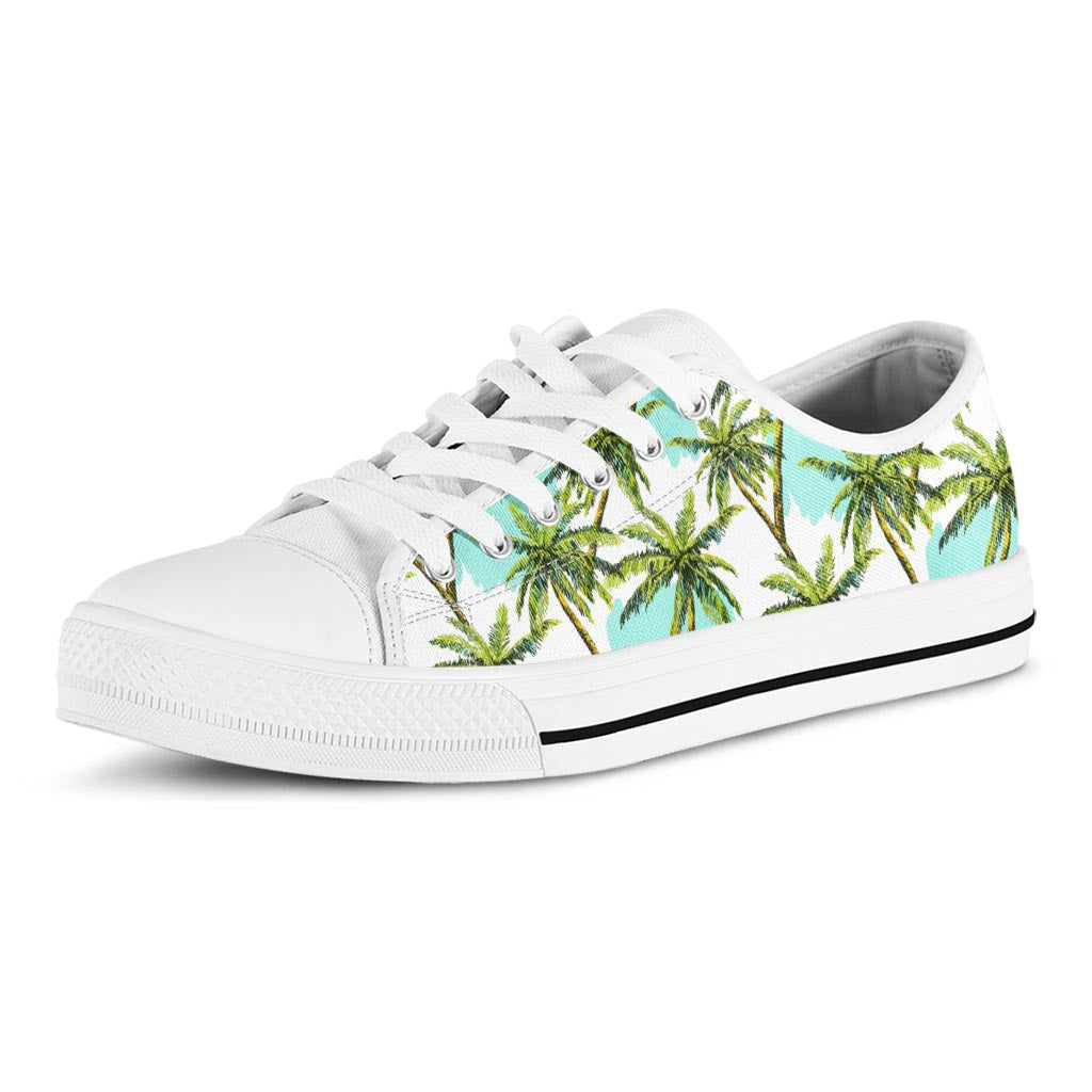 Palm Tree Tropical Pattern Print White Low Top Sneakers