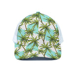 Palm Tree Tropical Pattern Print White Mesh Trucker Cap