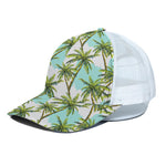 Palm Tree Tropical Pattern Print White Mesh Trucker Cap